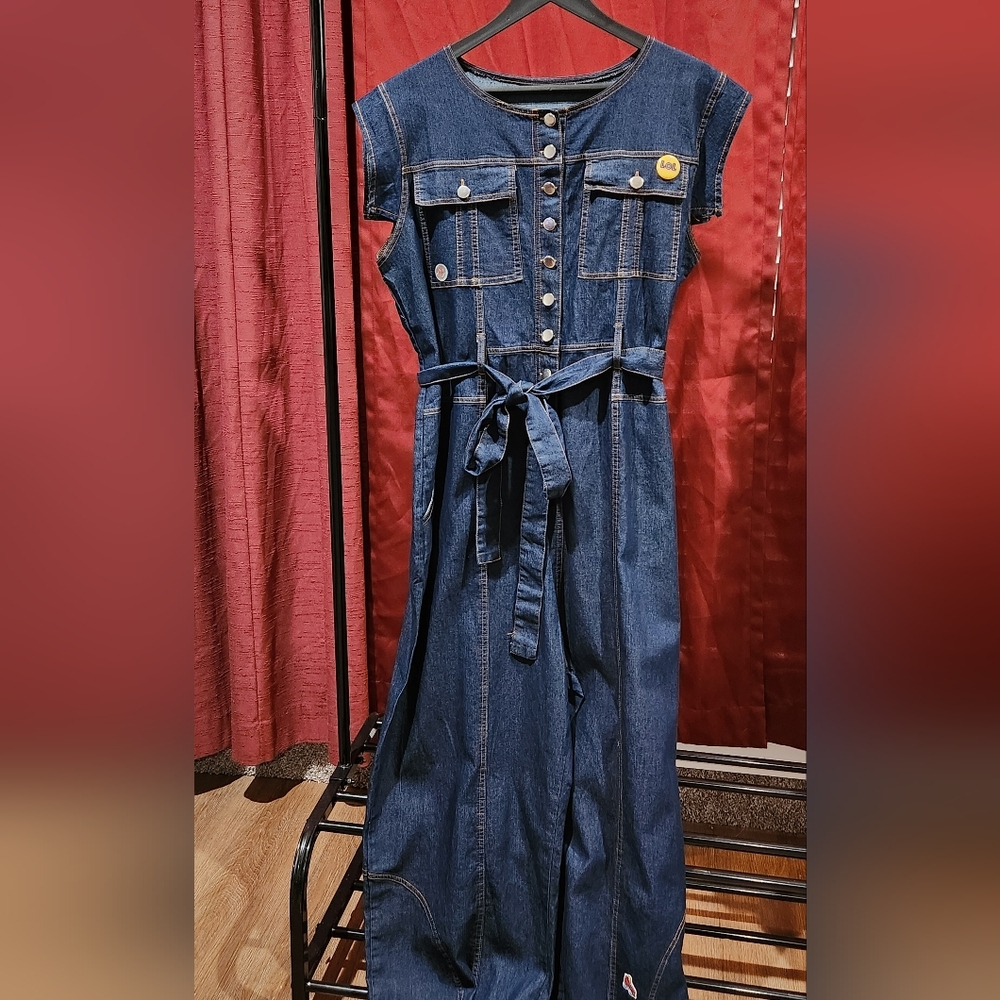 Denim Blue Button-Down Jumpsuit